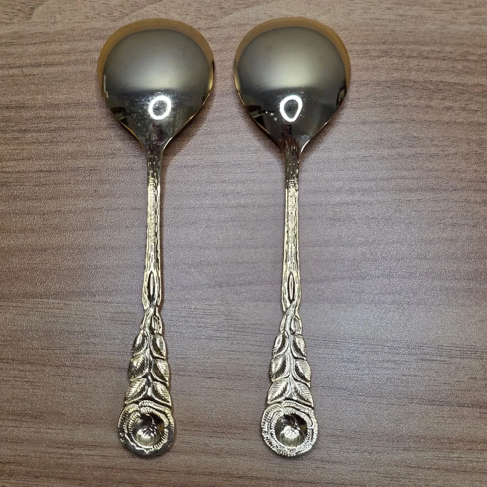 Vintage Rostfrei Esmeyer Gold‎ Electroplate Rose Handled Dessert Set 30 Pieces